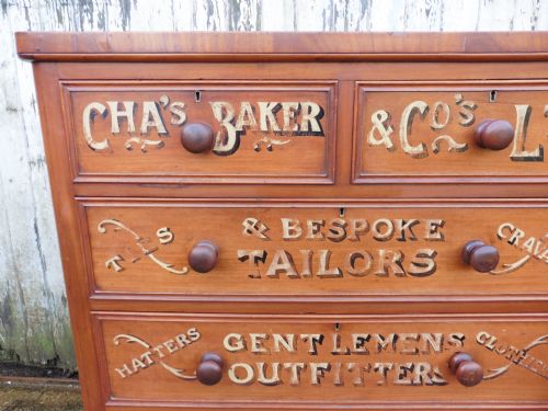 fig 3. Victorian Mahogany Sign Painted Chest of Drawers, Cha’s Baker Gentleman’s Outfitter Shop Display