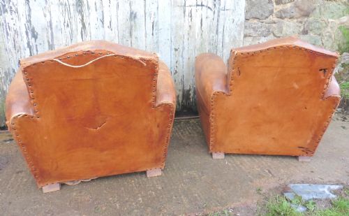 fig 2. A Pair of French Art Deco Shabby Leather Club Chairs