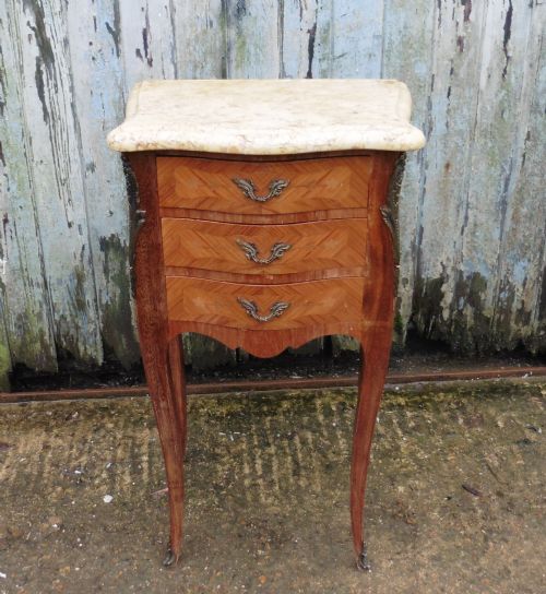 French Marquetry and Marble Bedside Cupboard