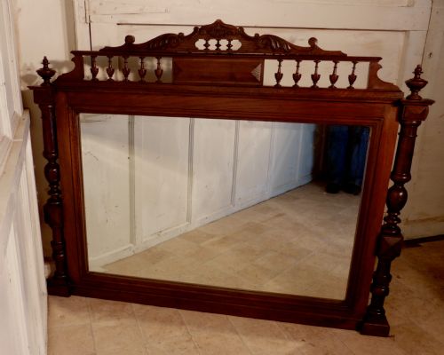 French Carved Gothic Oak Over Mantle Mirror