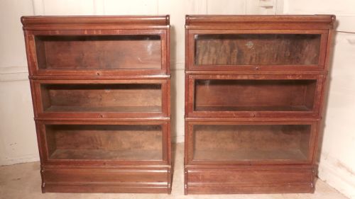 A Pair of 3 Stack Oak Globe Wernicke Barristers Bookcases