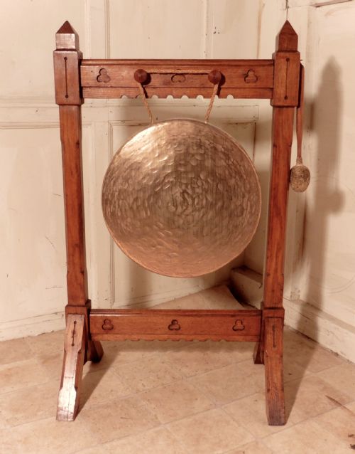 A Large Arts and Crafts Oak & Brass Dinner Gong
