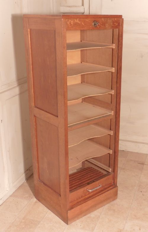 fig 1. A French Tambour Fronted Oak Art Deco Filing Cabinet