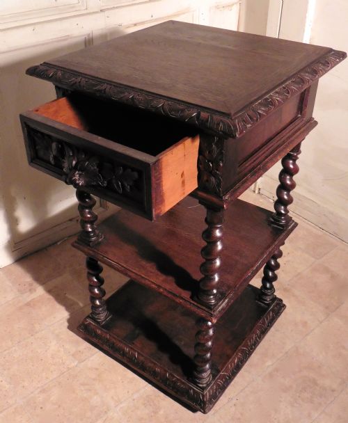 fig 1. A Victorian Carved Oak Etagere or Occasional Table