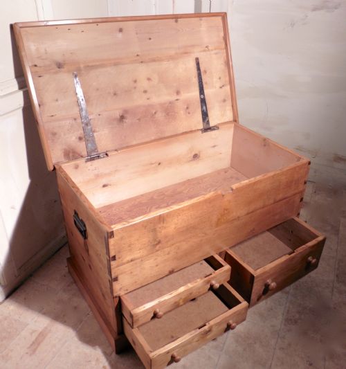 fig 1. Large Victorian Solid Pine Mule Chest.