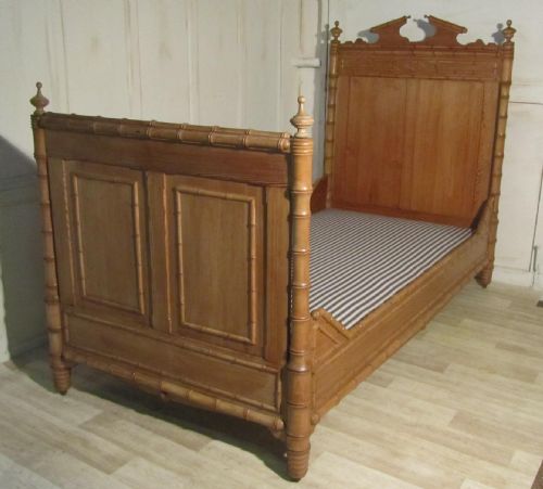 French Single Pine Sleigh Bed Lit Bateau