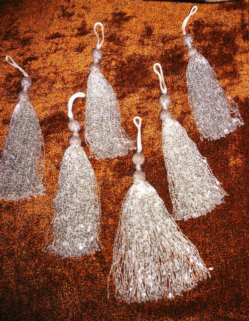 6 Superb Large French Glass Beaded Tassels
