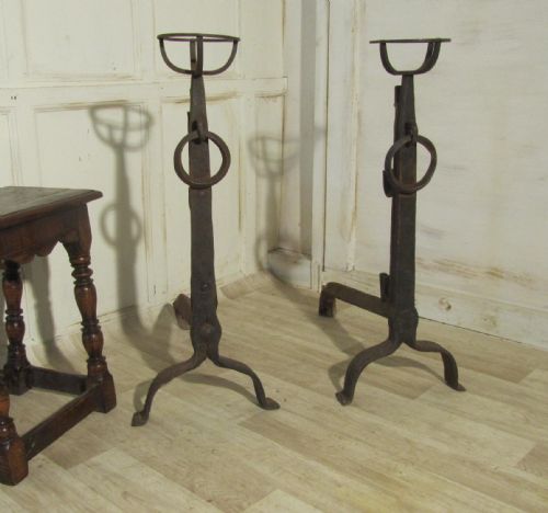 An Enormous Pair of 18th Century French Iron Andirons or Fire Dogs