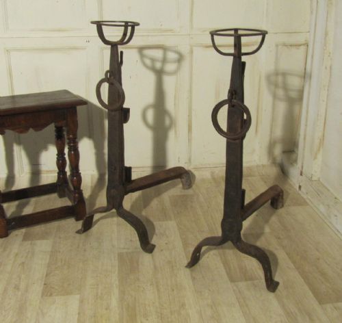 fig 1. An Enormous Pair of 18th Century French Iron Andirons or Fire Dogs