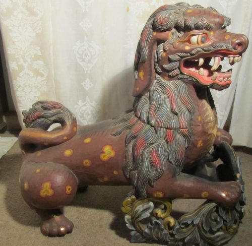 fig 1. A Superb Large Pair of Carved Chinese Wooden Temple Lions Or Fu (Foo)Dogs