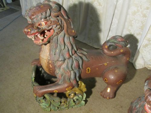 fig 2. A Superb Large Pair of Carved Chinese Wooden Temple Lions Or Fu (Foo)Dogs