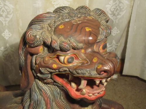 fig 3. A Superb Large Pair of Carved Chinese Wooden Temple Lions Or Fu (Foo)Dogs