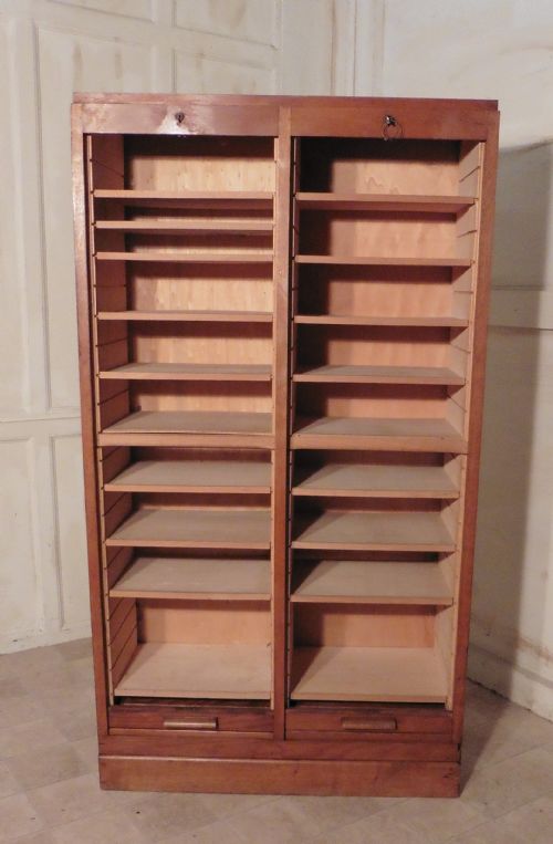 fig 1. French Tambour Double Fronted Oak Art Deco Filing Cabinet