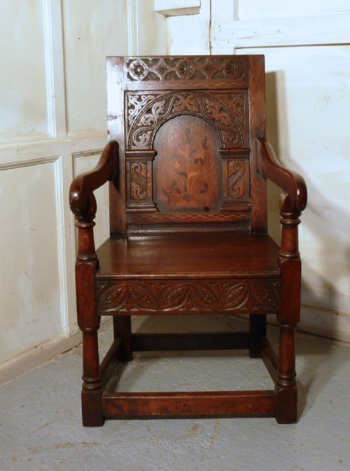 fig 2. Early 18th Century Inlaid Oak Wainscot Chair.
