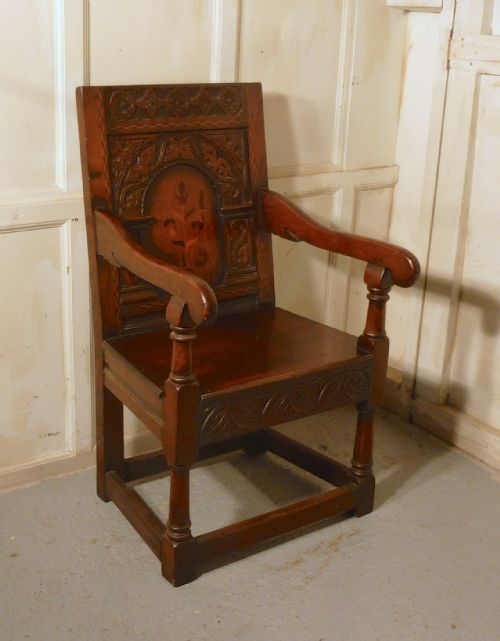fig 1. Early 18th Century Inlaid Oak Wainscot Chair.