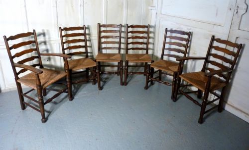 A Good Set of 6 Farmhouse Ladder Back Dining Chairs