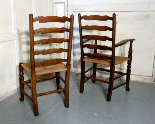 fig 1. A Good Set of 6 Farmhouse Ladder Back Dining Chairs