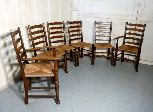 fig 2. A Good Set of 6 Farmhouse Ladder Back Dining Chairs