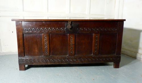 A Large 17th Century Carved Oak Coffer