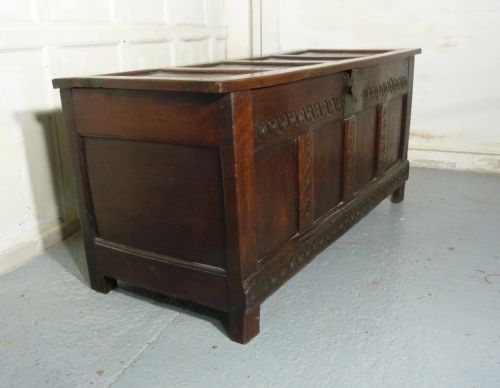 fig 1. A Large 17th Century Carved Oak Coffer