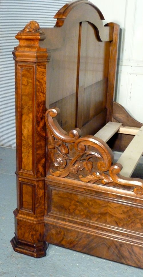 fig 1. French Figured Walnut Sleigh Bed or Empire Style Day Bed Lit Bateau