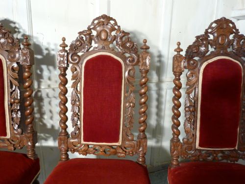 fig 2. A Good Set of 6 Victorian Gothic Jacobean Style Oak Dining Chairs