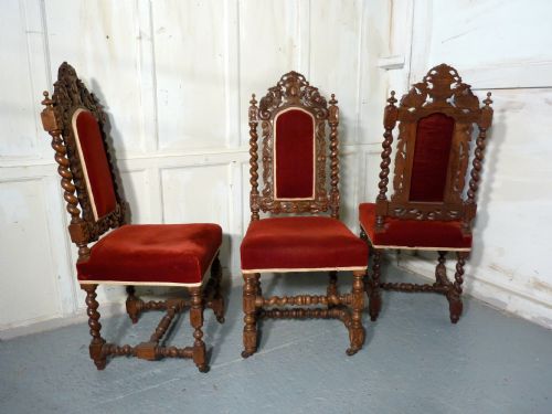 fig 3. A Good Set of 6 Victorian Gothic Jacobean Style Oak Dining Chairs