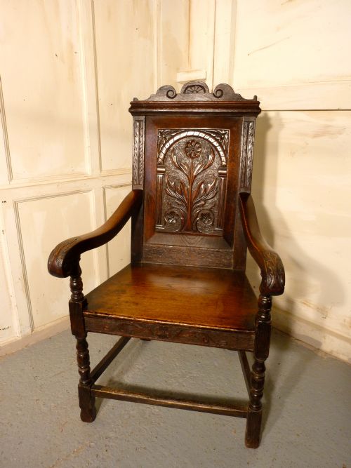 17th Century Carved Oak Wainscot Chair