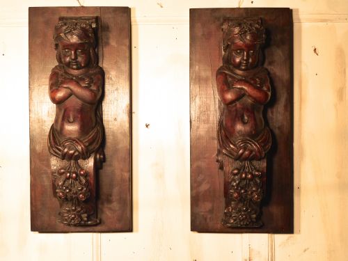fig 1. Pair of Early 19th Century Carved Oak Putti, Caryatid