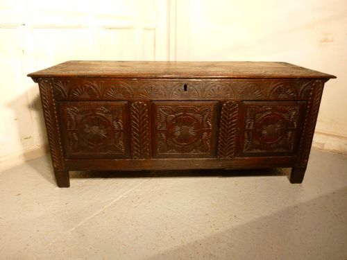 Large 18th Century Carved Oak Coffer
