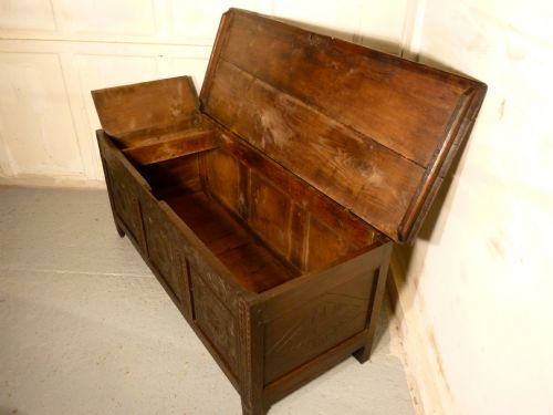 fig 1. Large 18th Century Carved Oak Coffer