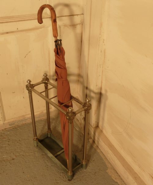 An Art Deco Chrome and Enamel Walking Stick Stand or Umbrella Stand
