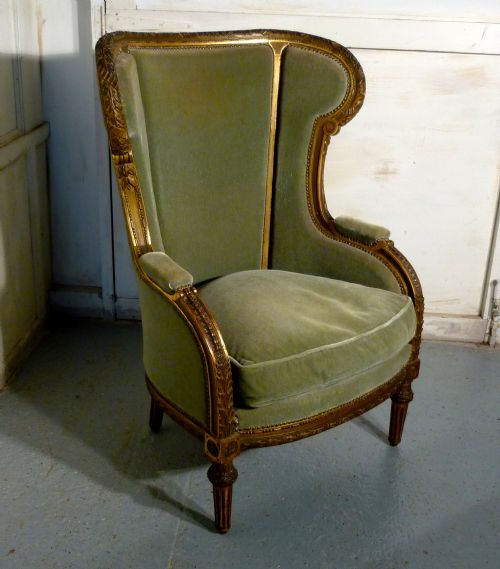 19th Century French Carved, Gilt Wing Arm Chair