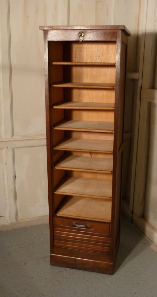 fig 1. French Tambour Oak Art Deco Filing Cabinet