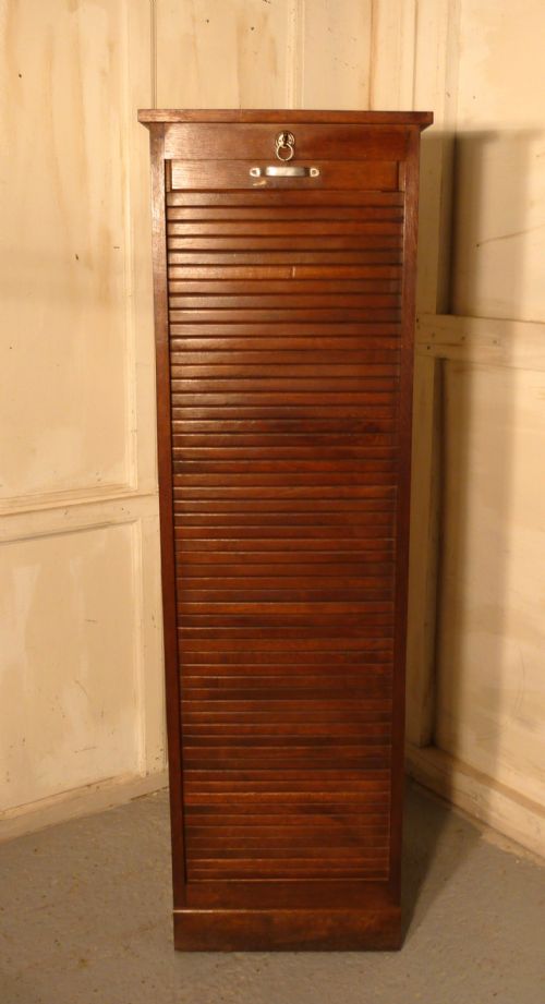French Tambour Oak Art Deco Filing Cabinet