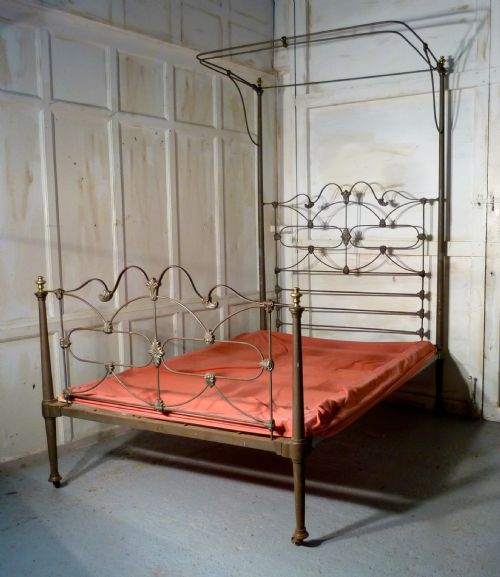 Victorian Brass and Iron Half Tester Double Bed
