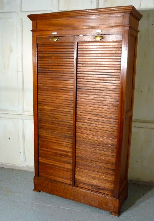 Edwardian Double Tambour Fronted Mahogany Filing Cabinet
