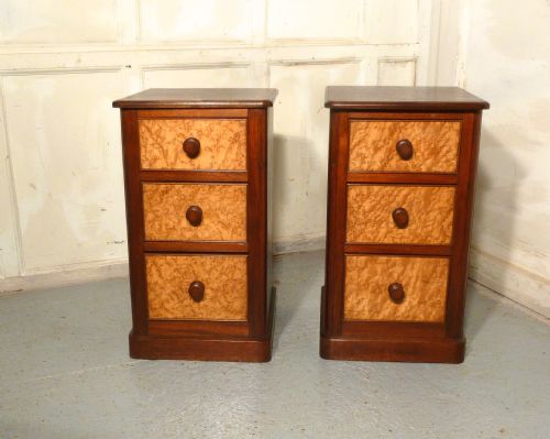 A Pair of Victorian Walnut and Cherry Wood Bedside Chest of Drawers