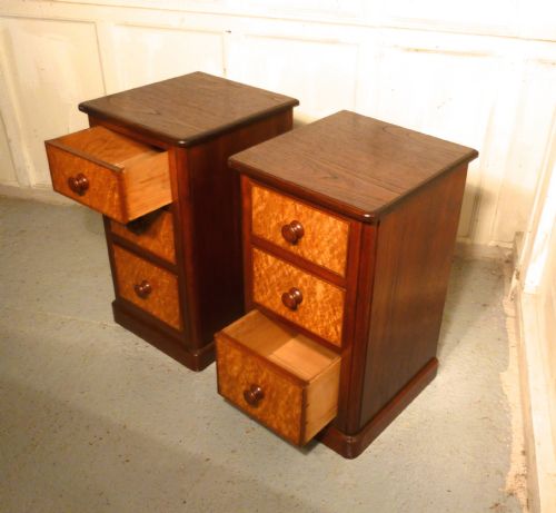 fig 1. A Pair of Victorian Walnut and Cherry Wood Bedside Chest of Drawers