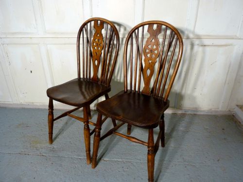 fig 1. A pair of Victorian Beech & Elm Wheel Back Chairs