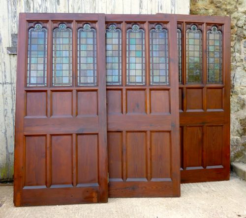 fig 1. Large Victorian Pitch Pine Door with stained Glass Panels, Room Divider Partition