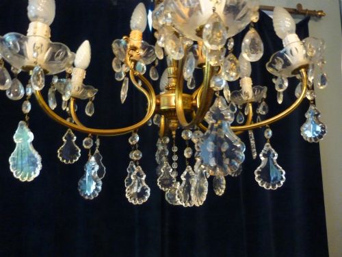 fig 2. Large French Cut Glass 9 Lamp Brass Chandelier