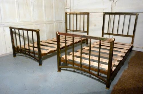 Pair of Art Deco Brass Twin Single Beds