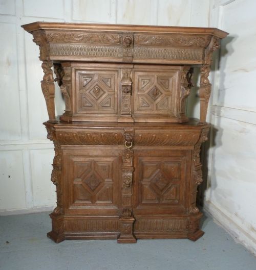 Early Carved Oak Livery or Hall Cupboard