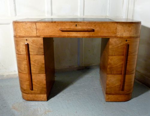 Art Deco Walnut and Maple Odeon Style Pedestal Desk
