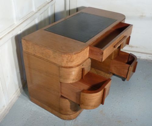 fig 1. Art Deco Walnut and Maple Odeon Style Pedestal Desk