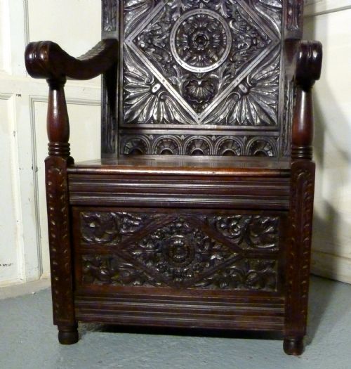 fig 2. High Back Oak Box Settle Wainscot, Throne Hall Chair