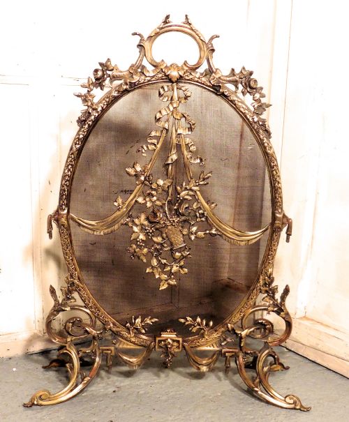 fig 1. A Superb French Brass Rococo Fire Guard, Spark screen