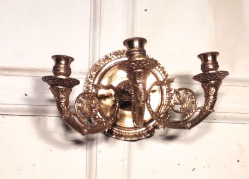 fig 1. Set of 4 Gothic Brass Wall Lights, 3 Branch Candle Sconces 