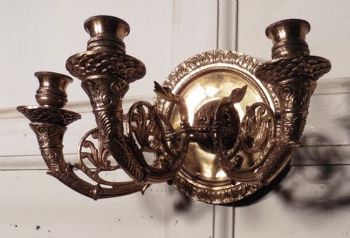 fig 2. Set of 4 Gothic Brass Wall Lights, 3 Branch Candle Sconces 